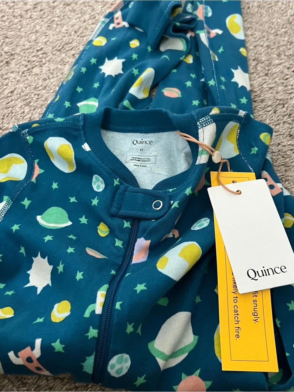 Quince Kids' Teal Space-Print Zip One-Piece Size 4 NWT